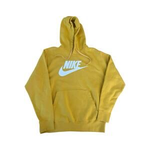 Nike Pullover Hoodie Sportswear Club Fleece Yellow Graphic Center Logo Mens L
